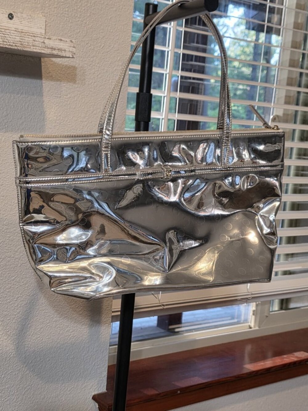 Kate Spade Metallic Silver Polka Dot Bow Tote/ Shoulder Bag